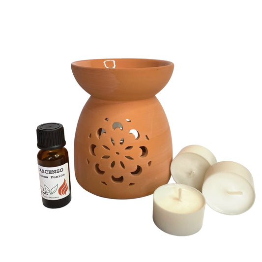 Terracotta Burner & Melter - floral pattern